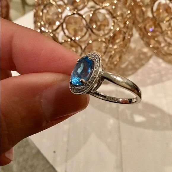 14K GOLD DIAMONDS AND BLUE TOPAZ STONE SIZE 6 - Picture 4 of 5